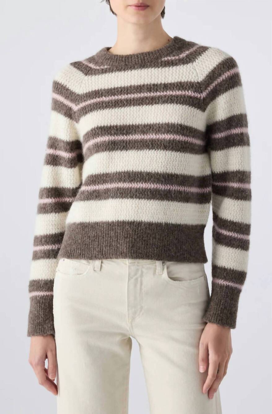 NEW AMO sydney crewneck sweater in cocoa/bone multi